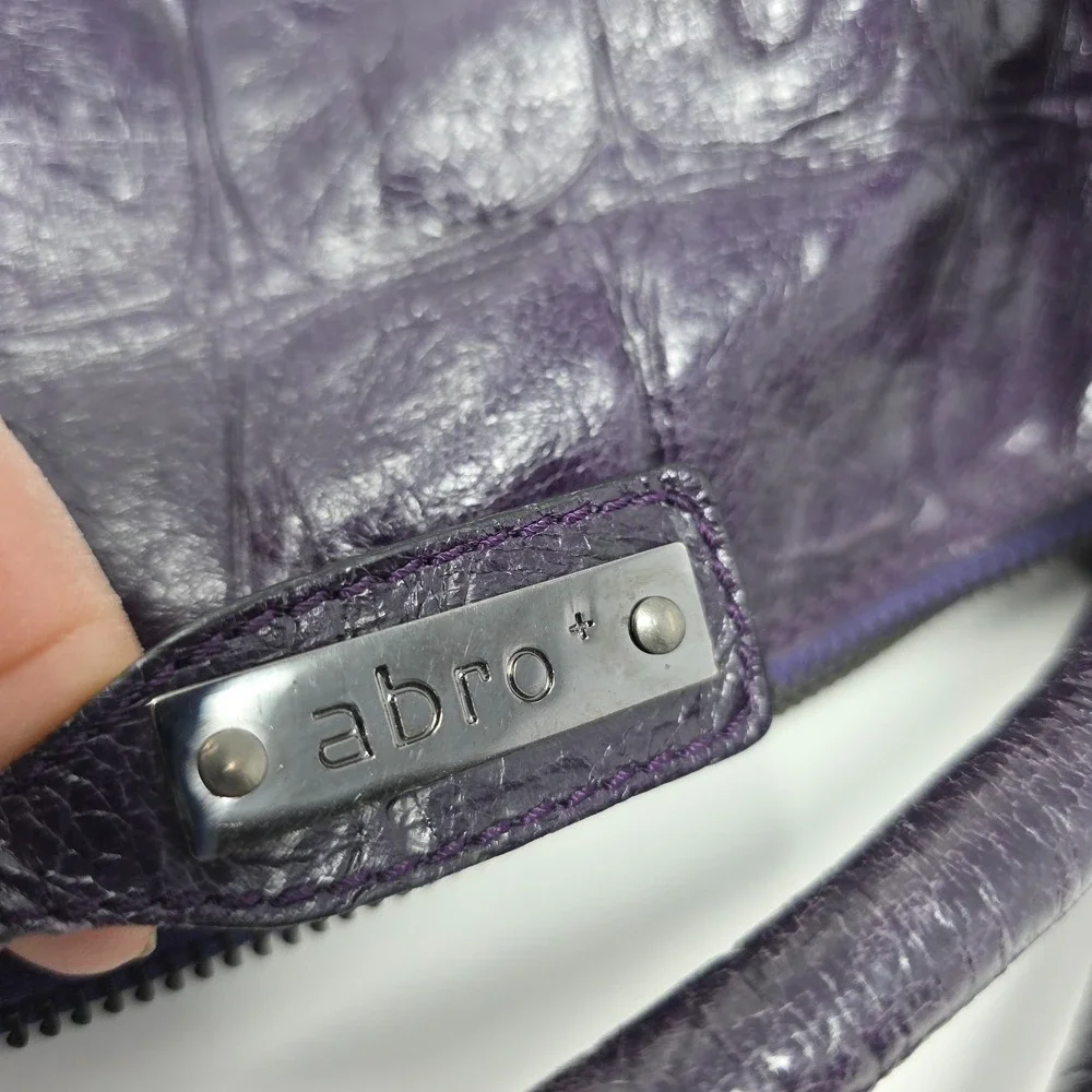Abro Handbag Women Medium Purple Croc Embossed Leather Satchel Top Handle